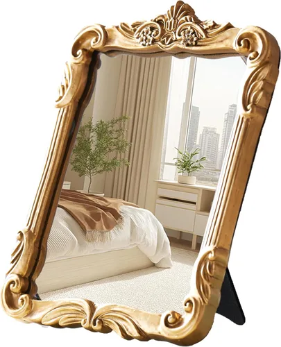 Espejo colgante vintage dorado para decoración de pared, espejos cuadrados boutique chic, decoración retro, espejo de maquillaje de mesa antiguo con