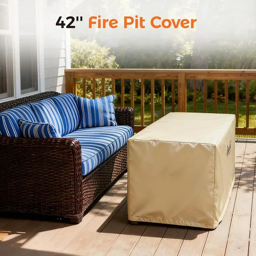 Miniatura 5 de BALI OUTDOORS Cubiertas rectangulares para hogueras, material de PVC impermeable y resistente a la intemperie, caqui, 42.2 pulgadas de largo x 24.2