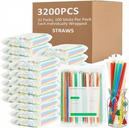 Miniatura 29 de Tessco for you 600 piezas de 25 cm de pajitas jumbo para batidos a granel de 10 mm de plástico desechable con burbujas de té de boca ancha envueltas