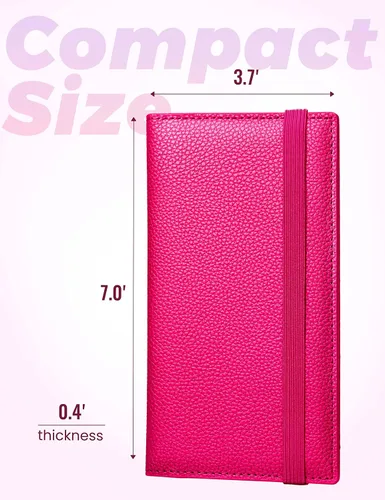 Miniatura 15 de Yarnic Funda para chequera personal, soporte para chequera con soporte para bolígrafo y divisor de plástico transparente integrado para cheques Rosa