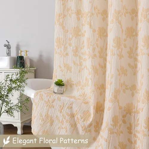 Miniatura 5 de OVZME Cortina de Ducha Extralarga de Oro de 96 Pulgadas de Largo, Tela Suave Texturizada con Flores de Estilo Rústico, Cortina de Ducha Boho