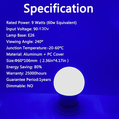 Miniatura 2 de Bombilla LED azul, 9 W (equivalente a 60 W), A19 E26 de base mediana, bombilla LED azul decorativa para porche exterior, Navidad, decoración
