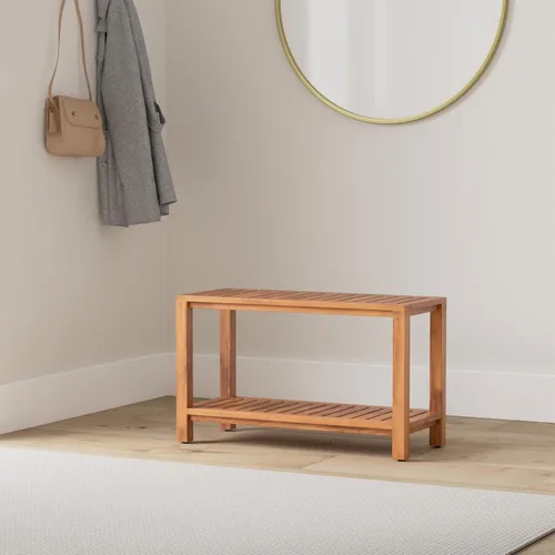 Miniatura 2 de Banco de ducha de teca de 30 pulgadas – Banco de madera totalmente montado con estante, resistente al agua, pies ajustables antideslizantes – Spa