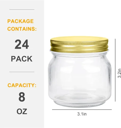 Miniatura 2 de Tarros de vidrio de 8 onzas con tapas, tarros de masón de boca regular para almacenamiento, tarros de conservas para caviar, hierbas, gelatina