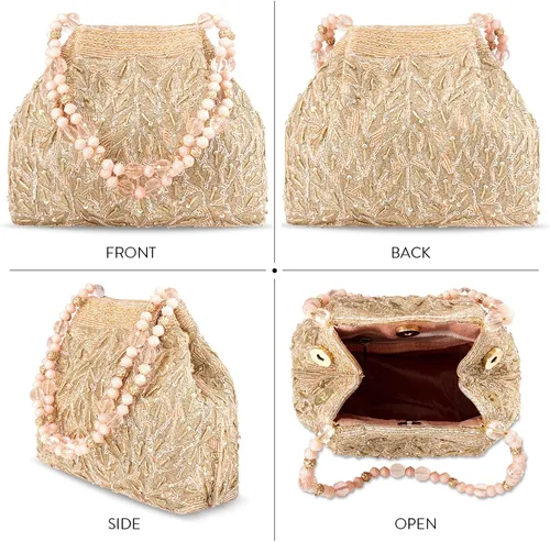 Miniatura 4 de Aheli Potli - Bolsas de noche para mujer, bolso étnico de novia con cordón (P65C), Oro Rosa