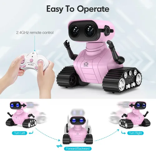 Miniatura 3 de ALLCELE Robot de juguete para niñas, robot RC recargable para niños, juguete de control remoto con música y ojos LED, regalo para niños a partir
