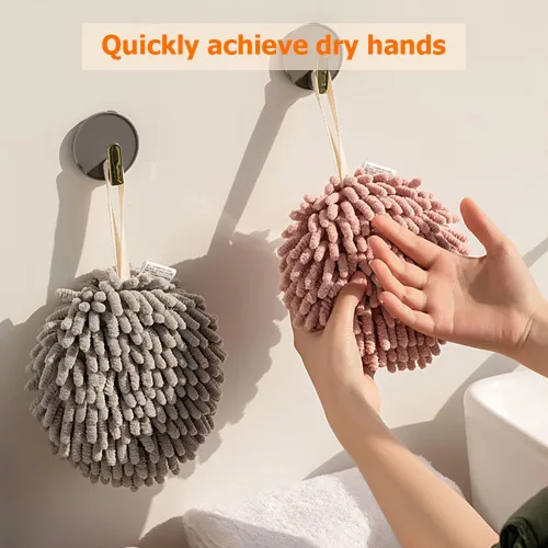 Miniatura 3 de Toalla de mano con bola mullida, absorbente para colgar en la cocina y el baño, toalla de mano de felpa de felpilla, de secado rápido, toallas