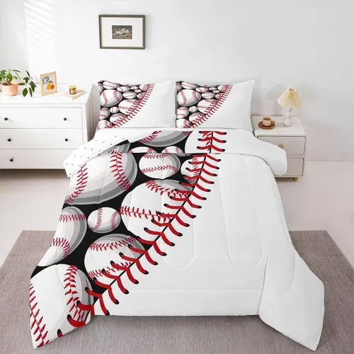 Miniatura 22 de Erosebridal Juego de edredón de béisbol para niños, ropa de cama vintage con bandera americana, tamaño Queen para adultos, niñas, niños