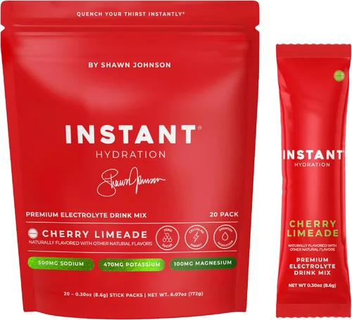 Instant Hydration Shawn Johnson - Paquetes de electrolitos en polvo sin azúcar, mezcla de bebida electrolítica de limonada de cereza y artículos