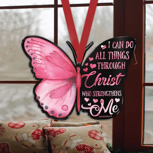 Miniatura 4 de Talataca Mariposa rosa con texto en inglés "I Can Do All Things Through Christ Strengthens Me" 2D Flat Car Rear View Mirror Accessories Christmas