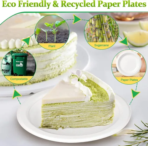 Miniatura 4 de Platos de papel de 6 pulgadas, paquete de 100 platos de papel pequeños, platos desechables a granel, platos de papel 100% compostables, platos