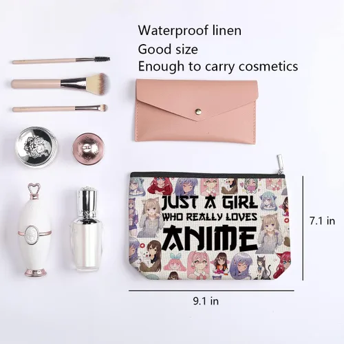 Miniatura 2 de Bolsa de cosméticos para mujer, material de lino impermeable, regalos para amantes del anime para niñas, organizador de maquillaje de viaje