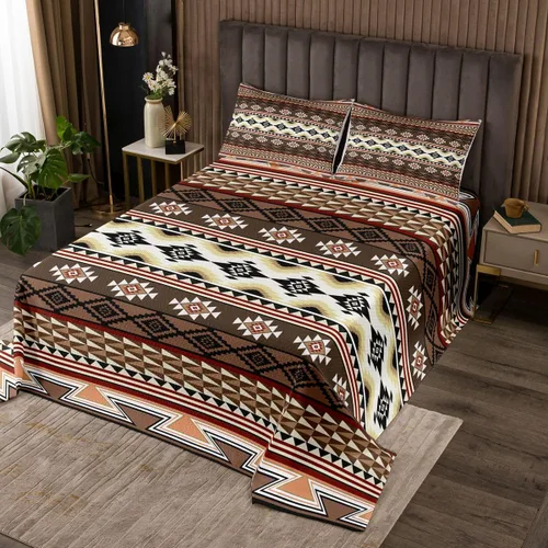 Miniatura 18 de Erosebridal Juego de colcha étnica tribal con flechas geométricas aztecas, acolchado occidental, tribu africana, exótico, atrapasueños, plumas