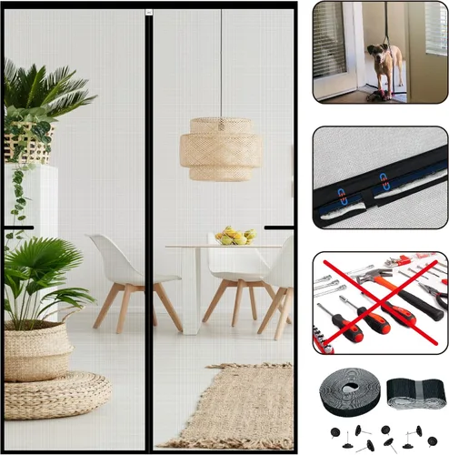 Miniatura 8 de CHIYUNS Puerta de Pantalla de Malla con Cierre Magnético 34 x 80 pulgadas, Mosquitera de Fibra de Vidrio de Cierre Automático con Imán para Puertas