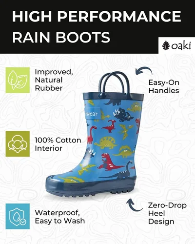 Miniatura 2 de OAKI Botas de lluvia de goma impermeables para niños con asas fáciles de poner