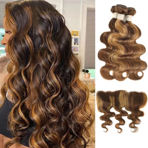 Miniatura 48 de ALHER Long Deep Part 2x6 Closure Body Wave Honey Blonde Highlight, Ombre Brown and Blond 2x6 Kim K Transparent HD Lace Closure Pre Plucked With Baby
