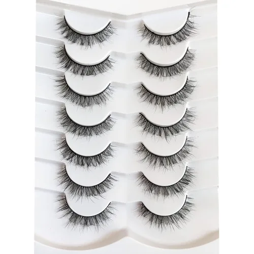 Miniatura 58 de Medias pestañas postizas con banda transparente, finas, estilo ojo de gato, naturales, cortas, pequeñas, acento 3/4, de visón sintético, tiras