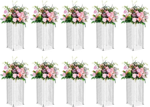 Miniatura 8 de Nuptio Centros de mesa de boda para mesas jarrones, 2 piezas de 23.6 pulgadas de alto, jarrón de flores para decoración de mesas de fiesta, elegante