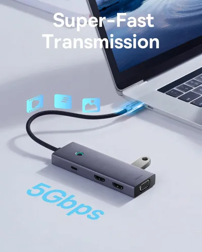 Miniatura 7 de Baseus - Estación de acoplamiento para computadora portátil 7 en 1, 3 monitores, USB C HUB con HDMI 4K, VGA, 100 W PD, 3 USB para iPhone