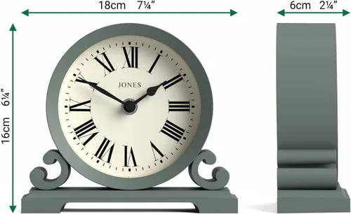 Miniatura 3 de JONES CLOCKS Saloon - Reloj de repisa Pequeño diseño tradicional de doble desplazamiento Verde Números romanos Estilo clásico