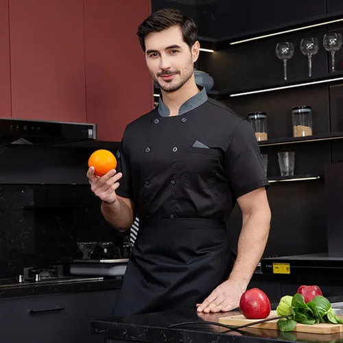 Miniatura 4 de Chaqueta de chef unisex con doble botonadura trasera, malla completa, ligera, costura de color, uniforme de chef