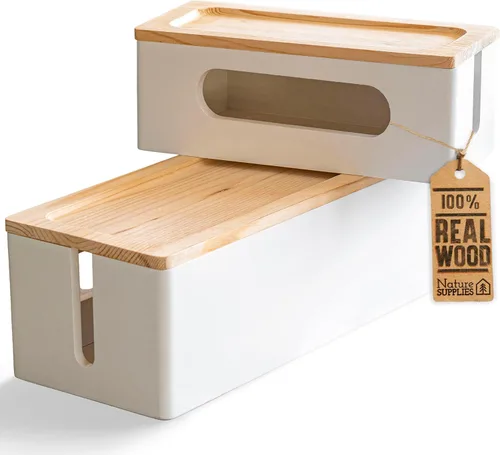 Miniatura 4 de NATURE SUPPLIES Juego de 2, cajas de gestión de cables de madera, organizador de cables grande y mediano para ocultar cables y tiras de alimentación