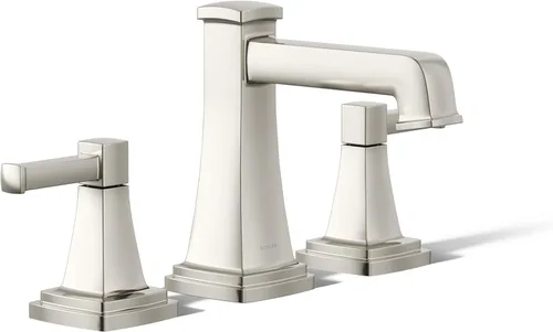 Miniatura 18 de KOHLER K-27399-4K-2MB Riff - Grifo de lavabo de baño amplio, grifos de baño de 3 agujeros con drenaje clicker, 1.0 GPM, latón moderno cepillado
