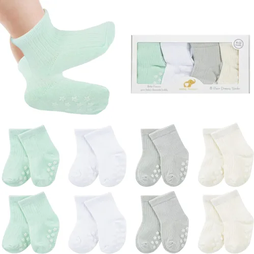 Miniatura 9 de 8 pares de calcetines de bebé con empuñaduras de algodón antideslizantes calcetines de caminar bonitos regalos para recién nacidos, niñas y niños