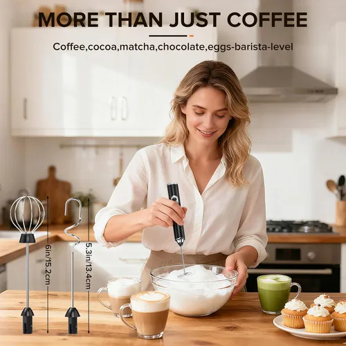Miniatura 7 de Espumador de leche de mano, varita espumadora de 3 velocidades recargable, con 3 batidores desmontables, espumador de café para café, café