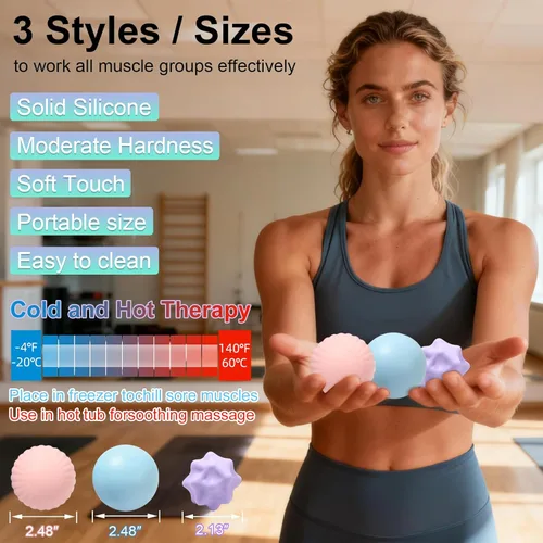 Miniatura 3 de HODEMI Juego de bolas de masaje, paquete de 3 bolas de lacrosse, bola de masaje texturizada y bola de punto de gatillo para masaje muscular