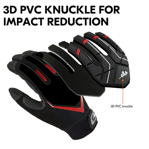 Miniatura 2 de Vgo... 1 par de guantes de trabajo de cuero sintético resistente, compatible con pantalla táctil (talla M, negro y rojo, SL9722)