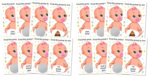 Miniatura 8 de RokAPary Baby Shower Girl Scratch Off Poop Game - Juego fácil de jugar, idea divertida, actividad rompehielos. Tarjetas de rifa, chupete rosa, juego