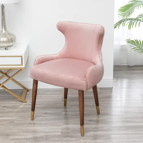 Lindale Silla decorativa tapizada de terciopelo contemporáneo, con ribete de clavos, color rosa