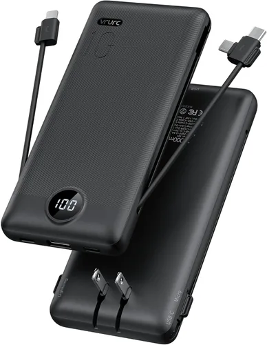Cargador portátil, banco de energía integrado y enchufe de pared de CA, banco portátil VRURC USB C de 10000 mAh, cargador de teléfono esencial de