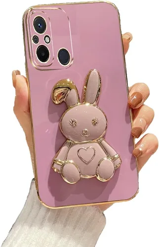 Miniatura 70 de Estuche con soporte de conejo de corazón para Xiaomi Redmi Note 10S, galvanizado suave TPU protector delgado a prueba de golpes con lindo conejito