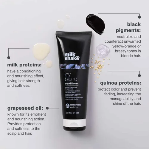 Miniatura 4 de Acondicionador milk_shake icy blond acondicionador tonificante galardonado con pigmento negro para neutralizar el amarillo y el latón en cabello