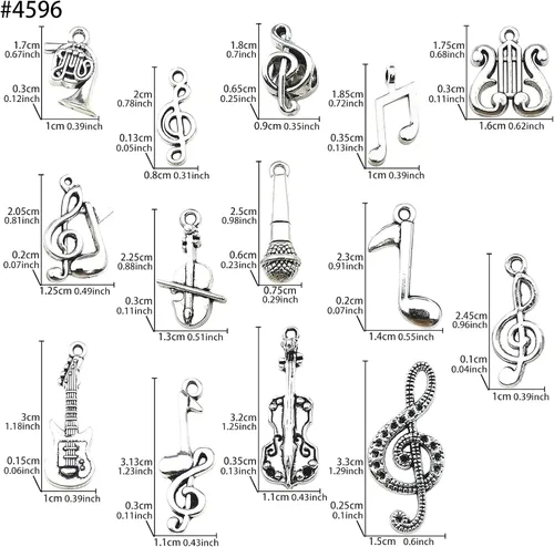 Miniatura 3 de Dijes de metal de música a granel 70 mezclados para hacer joyas, pulsera, collar, colgante, llavero, álbum de recortes, bricolaje