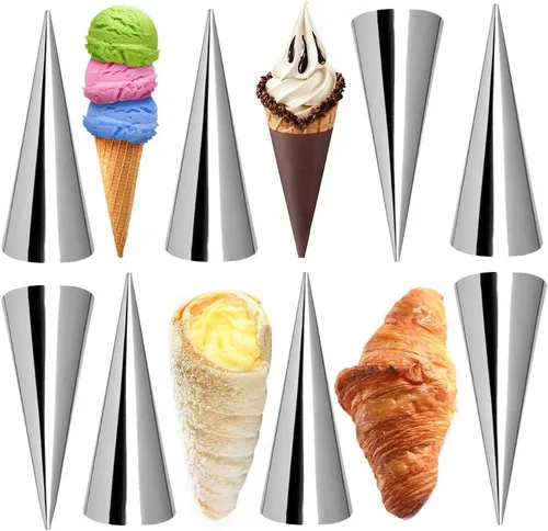 Miniatura 2 de FantasyDay Moldes antiadherentes para cuerno de color crema, de acero inoxidable, 5 pulgadas, kit de tubos de cannoli de gran tamaño, paquete de 16