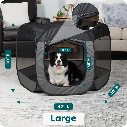 Miniatura 3 de Furhaven Corral Portátil para Perros Carpa para Gatos, Parque de Juegos para Mascotas, Perrera Plegable Interior Exterior Jaula con Cremallera