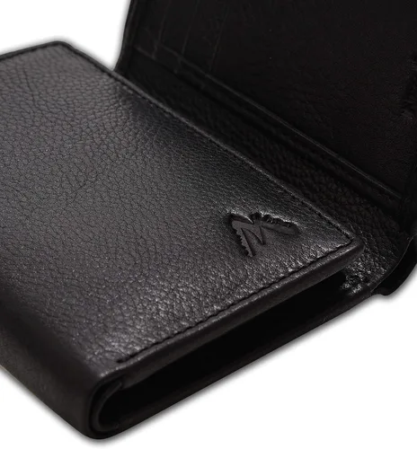 Miniatura 7 de Cartera de cuero RFID hecha a mano para hombres, elegante cartera de bolsillo frontal triple con 2 ranuras para identificación y 9 tarjetas, Negro