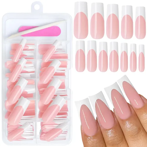 Miniatura 11 de AddFavor Uñas Postizas de Punta Francesa Cortas, 120 piezas Uñas Postizas Blancas con Punta Francesa Uñas Postizas Cuadradas Nude Uñas Acrílicas