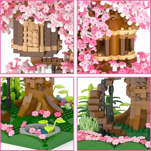 Miniatura 2 de Vziimo Juego de construcción de árbol bonsái en flor de cerezo, juego de modelo de casa de árbol Sakura japonés para adultos, 2028 piezas de mini