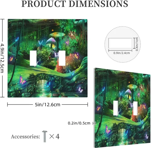 Miniatura 5 de Cubiertas Decorativas para Placas de Interruptor Bosque Primavera Hada Encantada País de las Maravillas Suelo Verde 2 Gang Cubierta de Interruptor