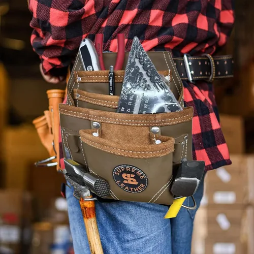 Miniatura 4 de Bolsa de herramientas de cuero Supreme Leather para construcción, bolsa de herramientas de carpintero, bolsa para electricista 10 bolsillos, 2