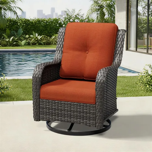 Miniatura 7 de Joyside Silla mecedora giratoria para exteriores para patio, mecedora de mimbre para exteriores con cojines de tela de olefina adecuada para porche