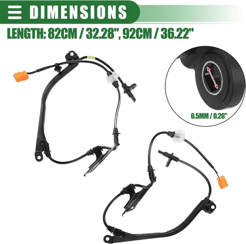 Miniatura 4 de Motoforti Sensor de velocidad ABS delantero izquierdo derecho para Acura TL 2004-2008, goma, No.57450SEPA01/57455SEPA01, negro, 2