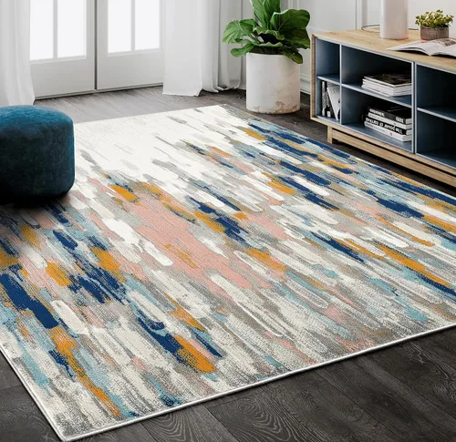 Miniatura 8 de Abani Rugs - Alfombra abstracta azul y beige de 7 pies 9 pulgadas x 10 pies 2 pulgadas, colección Porto Alfombra decorativa de estilo contemporáneo