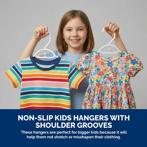 Miniatura 7 de Closetselect Perchas juveniles de plástico para niños pequeños y niños de 13 pulgadas, ganchos para armario, perchas para ropa infantil, tamaños 4 a