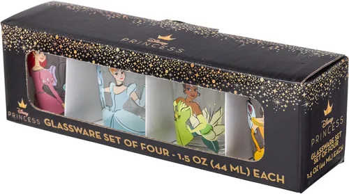 Miniatura 7 de Silver Buffalo Disney Princess With Ariel, Belle, Tiana y Cenicienta - Juego de 4 mini vasos de 1.5 onzas Disney Princess y su símbolo icónico