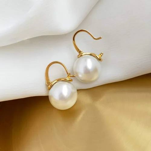 Miniatura 5 de OwMell Elegant 925 Sterling Silver Pearl Drop Earrings Dangle Stud Gold Plated Earrings for Women Large Size 12mm